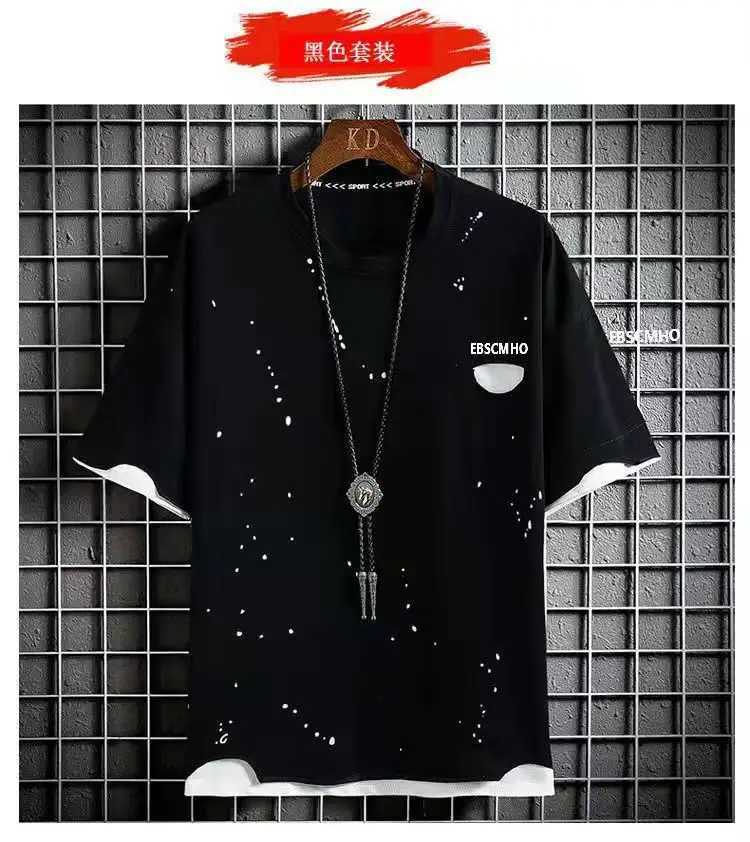 Plus Size 7XL Summer Mens Sets Fashion Patchwork Color Strtwear Tracksuit TShirt Shorts Set Men 2 Piece Joggers Sports Suit X250924