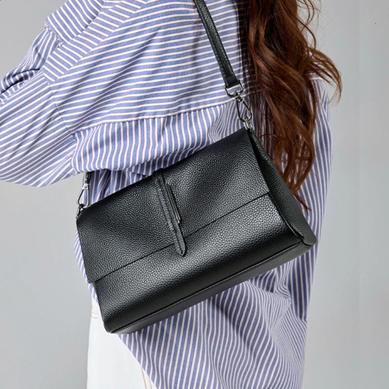 Burminsa 3layer genuine leather square shoulder cross womens bag trend ner large capacity 240826