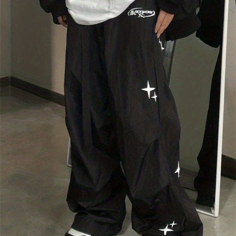 Women's Pants Capris HOUZHOU Harajuku Parachute Pants Women Oversized Cyber Y2k Hip Hop Wide Leg Cargo Trousers Baggy Black Joggers Korean Street