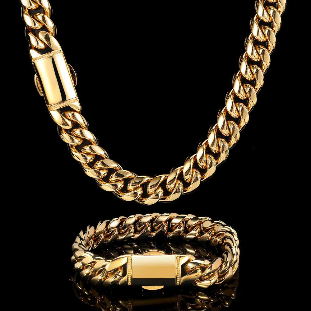 Hip Hop Jewelry 12mm Hight Polished Sterling SilverChain 18K Gold Plated Customized Trendized Mens Cuban Link Chain Necklace