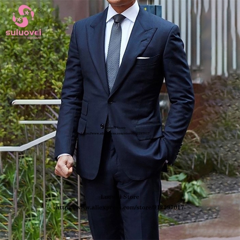 Men's Suits Blazers Fashion Business Slim Fit Suits For Men 2 Piece Jacket And Pants Set Male Office Blazer Formal Groom Wedding Peaked Laple Tux
