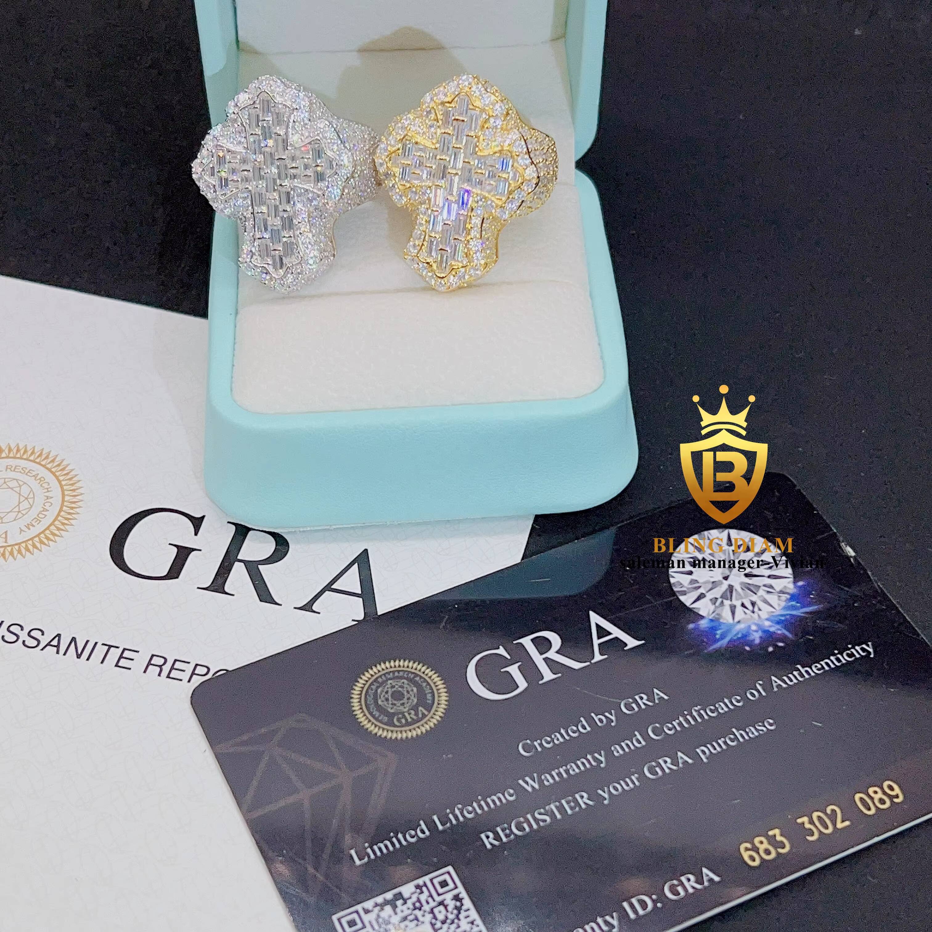 Wholesale Price Factory Direct Sale Fine Hip Hop Jewelry 18K Gold Plated Silver Moissanite Cross Ring