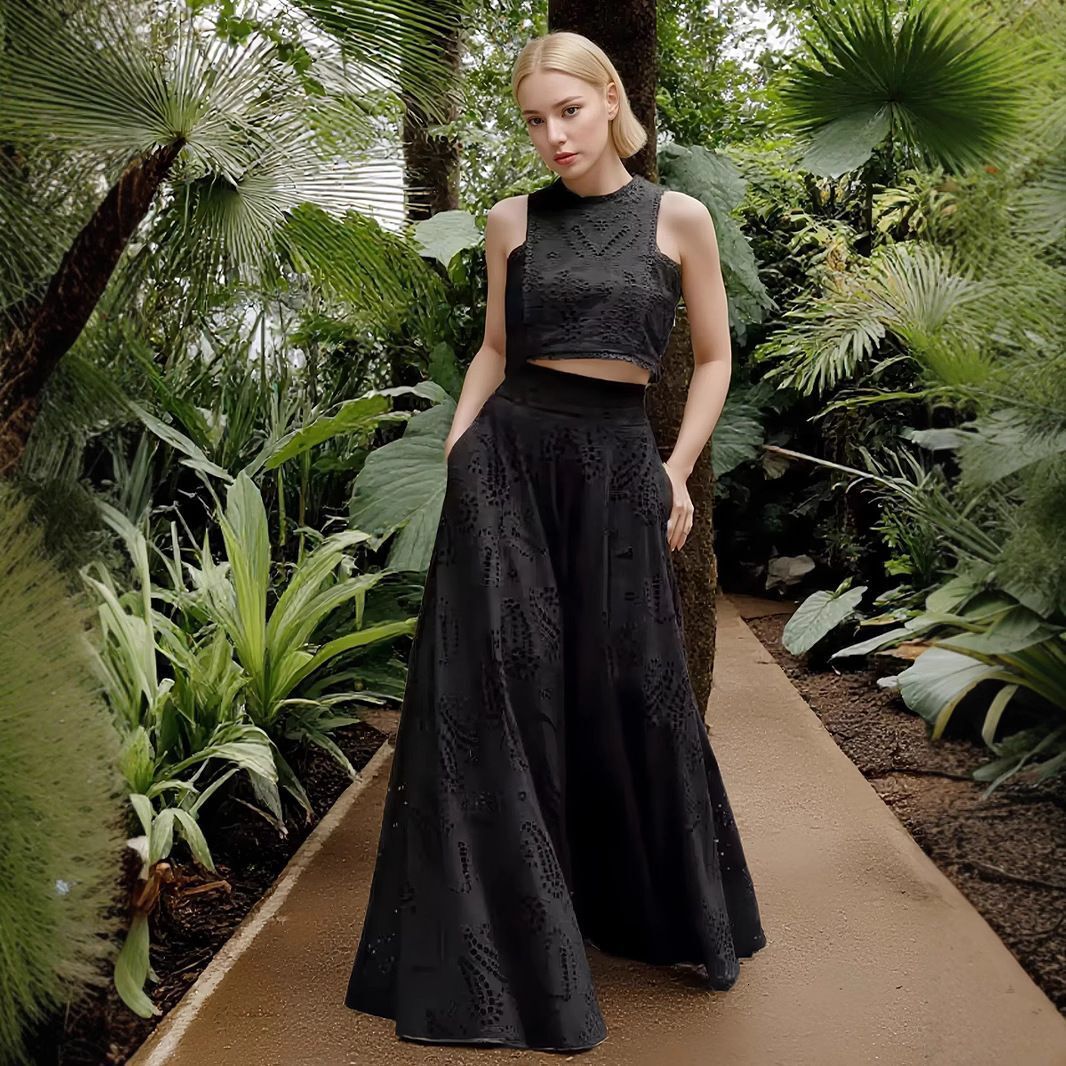 Women's Casual Fashion Sleeveless Pocket Long Dress Two-Piece Set