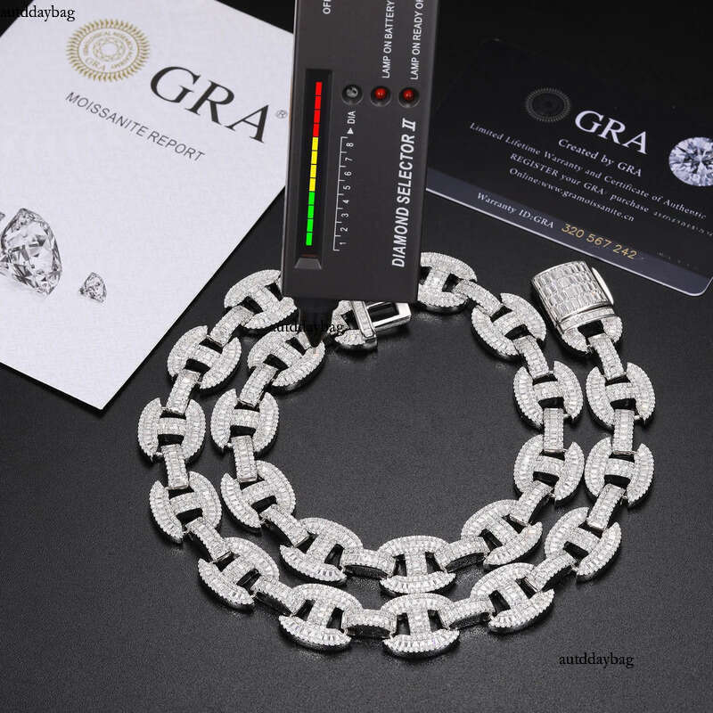 High Quality 16mm Baguette Moissanite k Sterg Sier Lab Mossanite Dia Iced Out Cuban Chain For Men 99