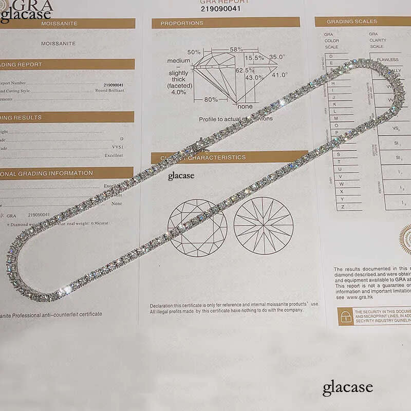 wholesale high quality sterling sier hip hop lab dia 3MM 4MM Moissanite necklace tennis chain