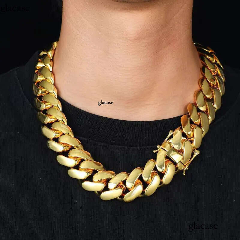 10 12 14 16 18 20 22mm 14K Gold Plated Chain Necklace Fashion Jewelry Cuban Link Chains Mens Necklaces