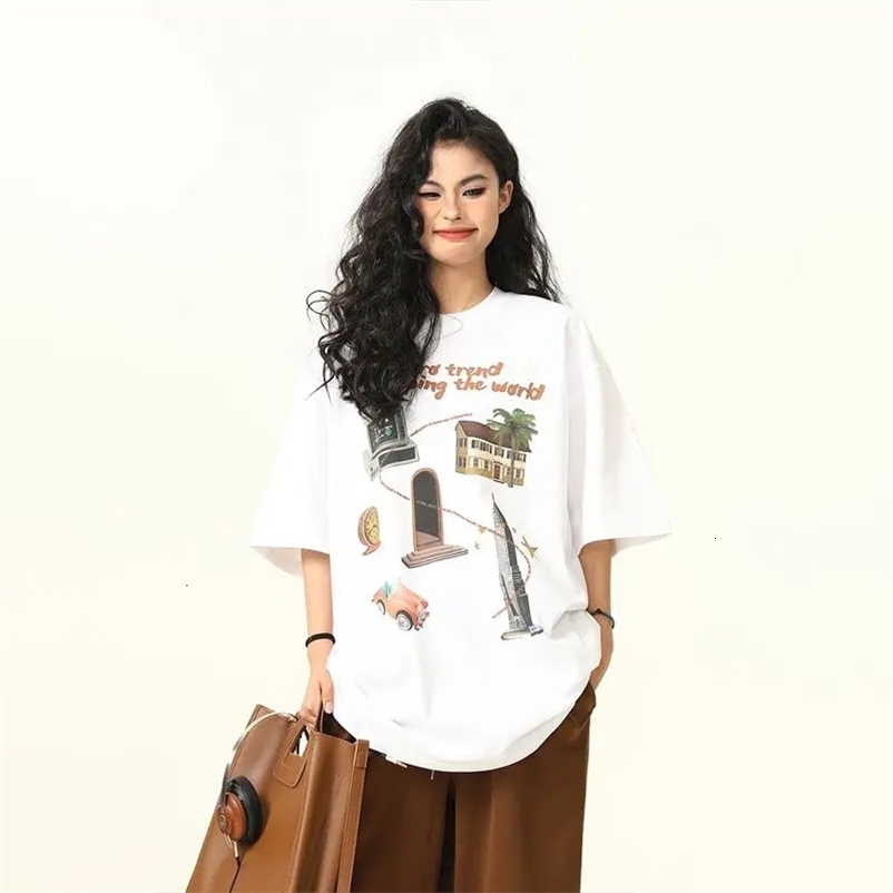 Retro Printed Short-sleeved T-shirts Men and Women in Summer Y2K Personalized Simple Couple Niche Ins Half-sleeved Tops 240530