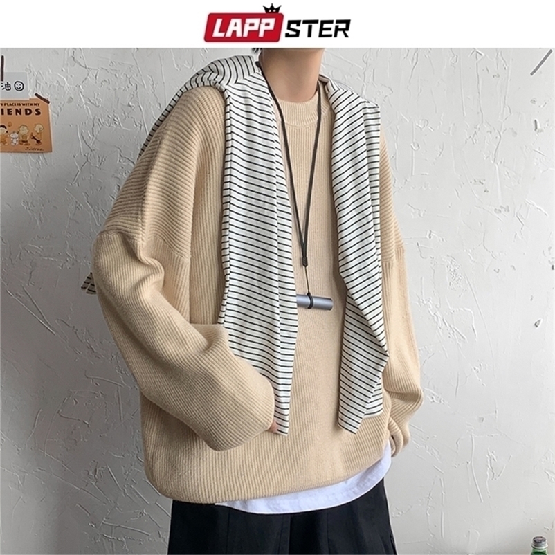 LAPPSTER Mens Solid Harajuku Warm Knitted Sweaters Pullover Men Vintage 15 Colors Winter Sweater Male Japanese Wool Sweater 201203