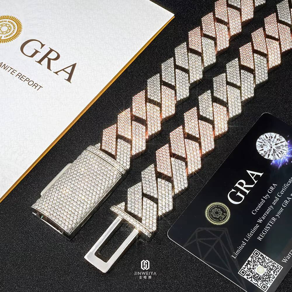 15mm 23mm 34 Rows S925 Silver GRA Moissanite Necklace Men Hiphop Cuban Link Chain for Fine Jewelry