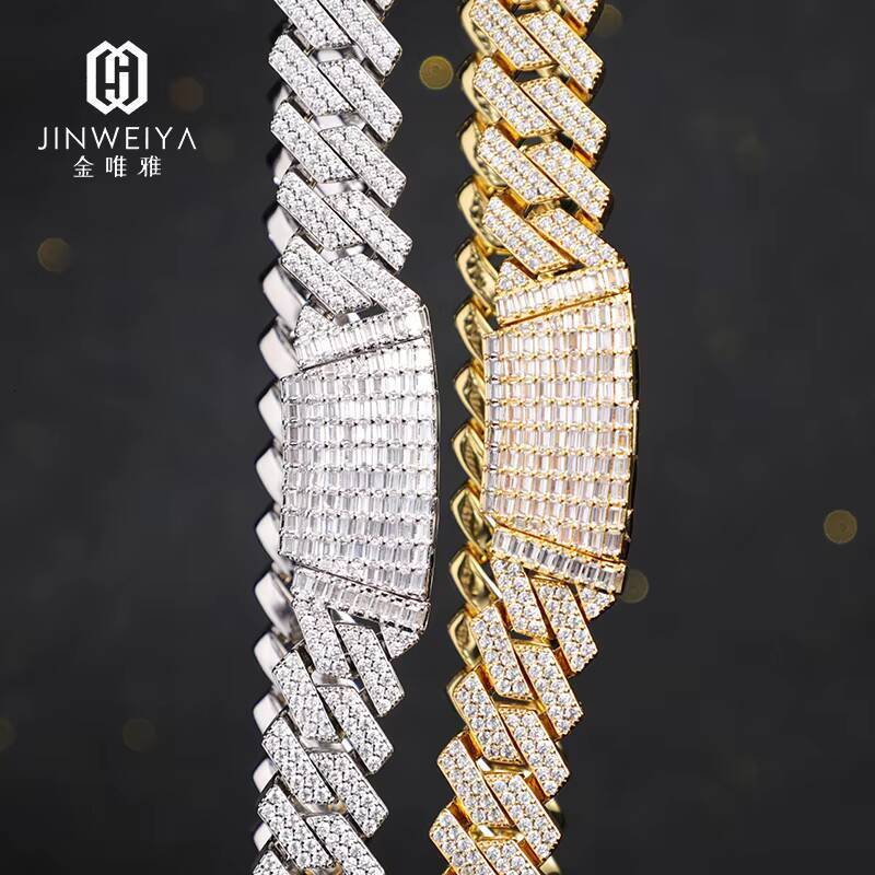 Mens 14K Gold Plated Hip Hop Style Necklace Iced Out Moissanite with Cuban Link Chain Fashion Statement Jewelry