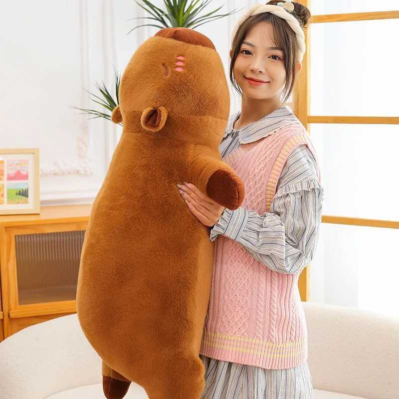 40CM60CM Kawaii Cartoon Giant Strip Capybara Plush Doll Pillow Lying Brown Creative Capybara Plush Toy Home Decor Sleeping Toy C250925