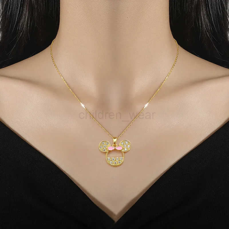 Disney Stainless Steel Cartoon Pink Bowknot Minnie Mouse Necklace for Women Girls Lovely Cute Accessories Cosplay Gifts for Kids H250925