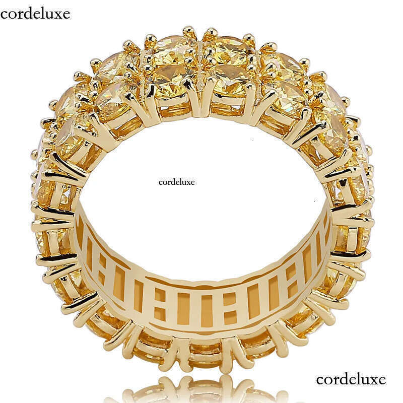 Design Color Mens Ring Micro Pave 2 Row Chain Big 3A Gold Zircon Shiny Hip Hop Finger Rings For Men Women Jewelry 74