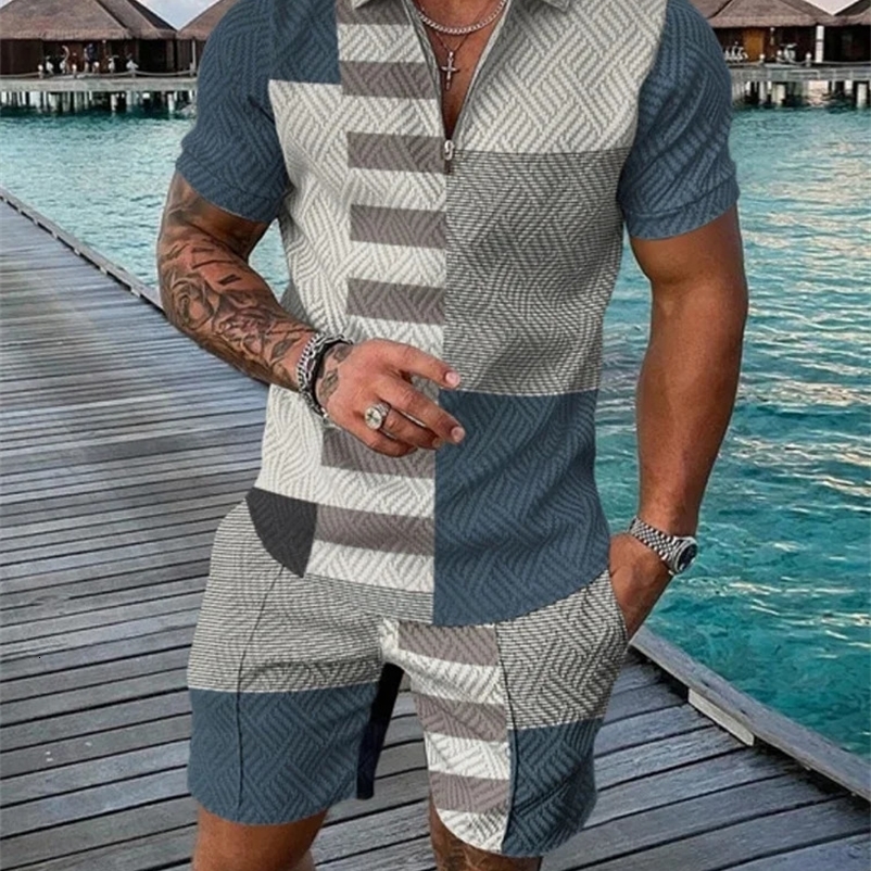 ly arrived mens tracksuit polo shirt set summer casual golf T-shirt shorts set printed fashionable mens streetwear 240930