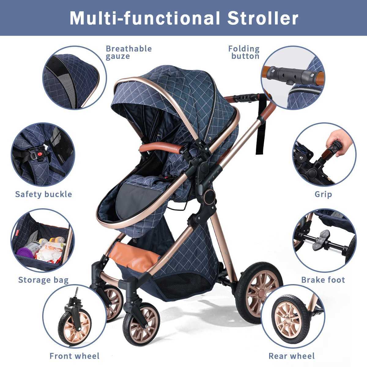 High landscape baby stroller portable and foldable a travel trolley that can be pushed in both directions Z250924