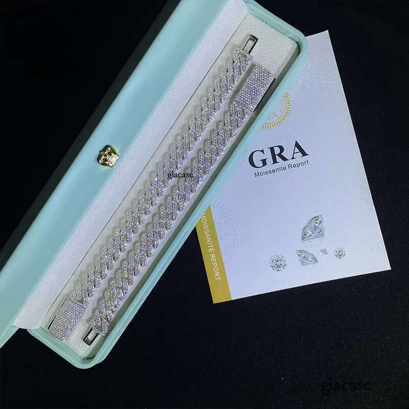 Wholesale 10-14mm Moissanite Fine Jewelry Custom Hip Hop VVS Cuban k Chain Sterg Sier Bracelets Bangles Men Women