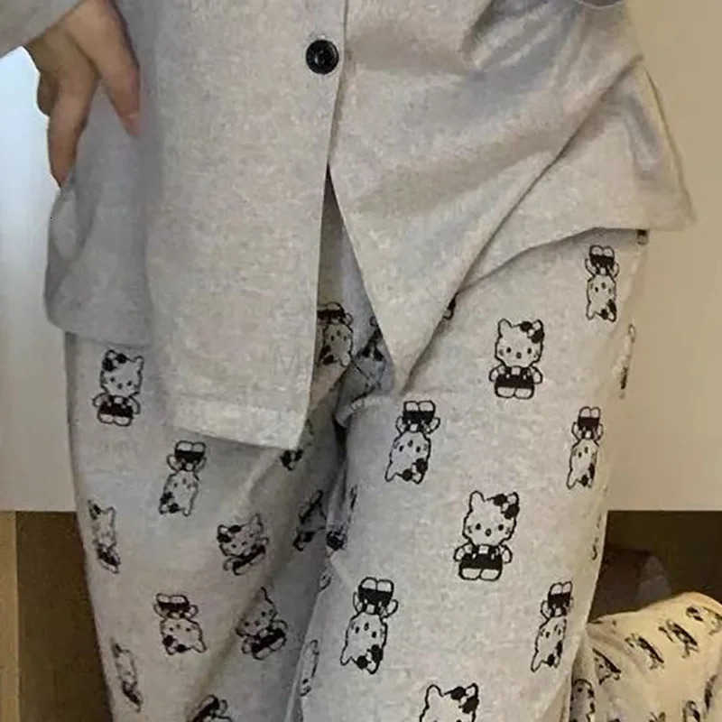 Sanrio Hello Kitty Pajama Pants WomenS Spring Summer Trousers Walk Pants Grey Cartoon Loose Home Pajamas Versatile Home Pants L250925