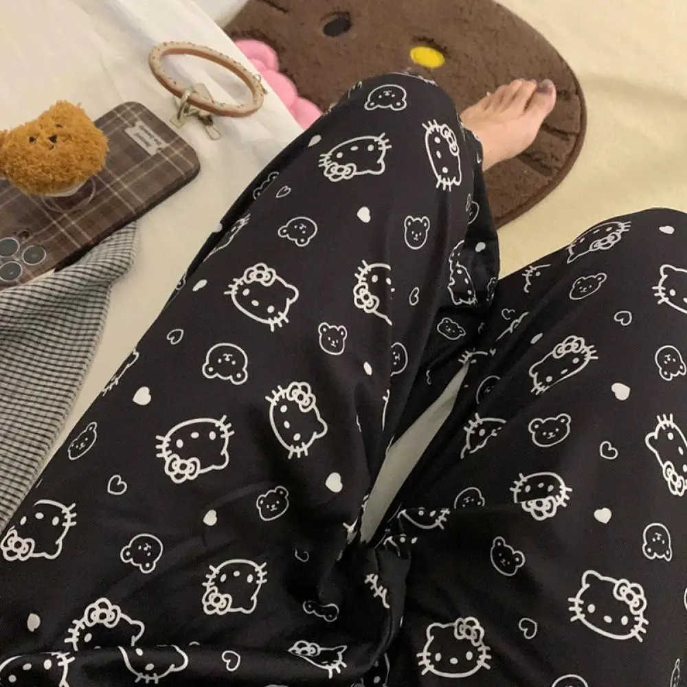 Sanrio Anime Women Casual Pants Hello Kitty Kawaii Pajama Pants Home Cotton Loose Girls Student Can Be Worn Outside Trousers L250925
