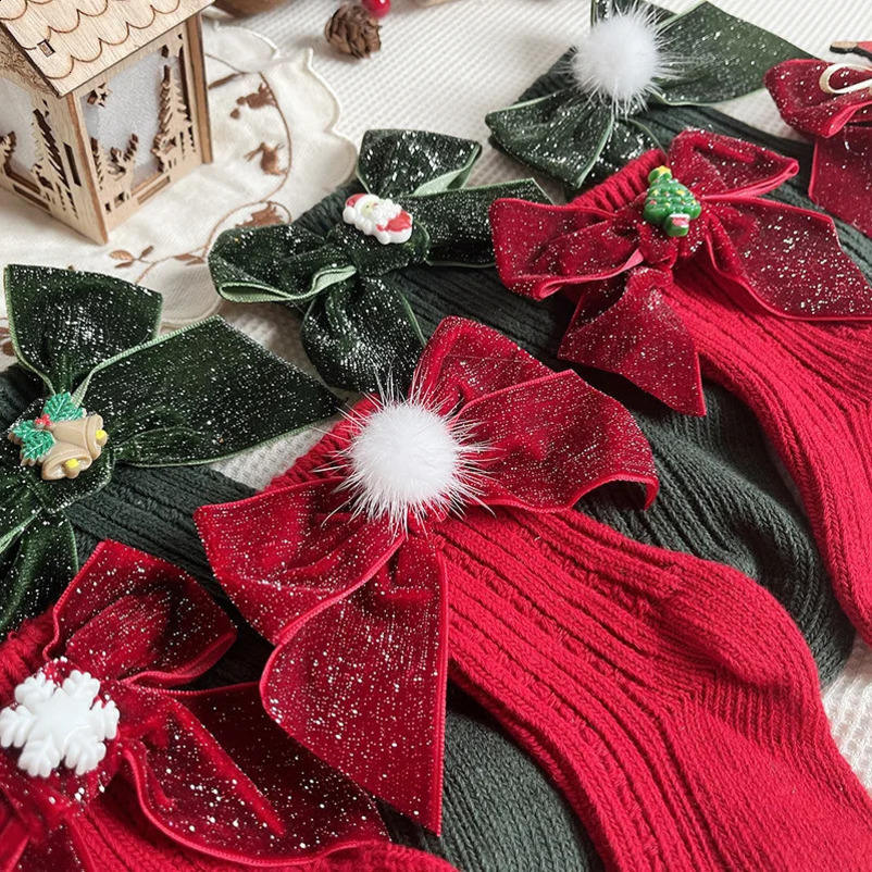 0-5 year winter girls Christmas socks soft cotton childrens red wool knee high socks born gift socks 241118