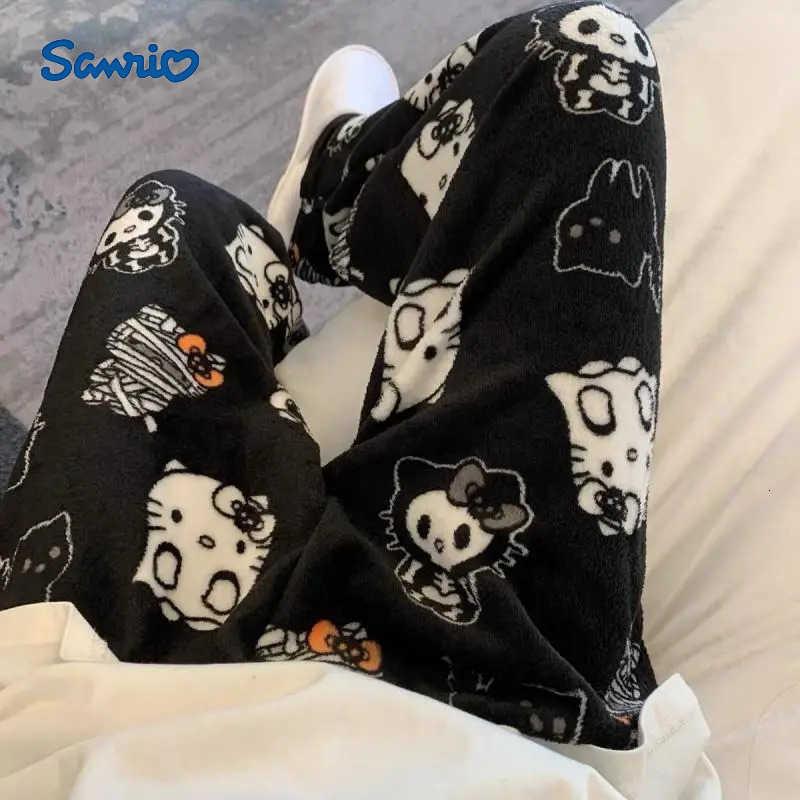 Sanrio Kawaii Hello Kitty Flannel Pajama Pants Girls Pants Autumn and Winter Coral Velvet Thickened Plus Velvet Warm Casual Home Pants L250925