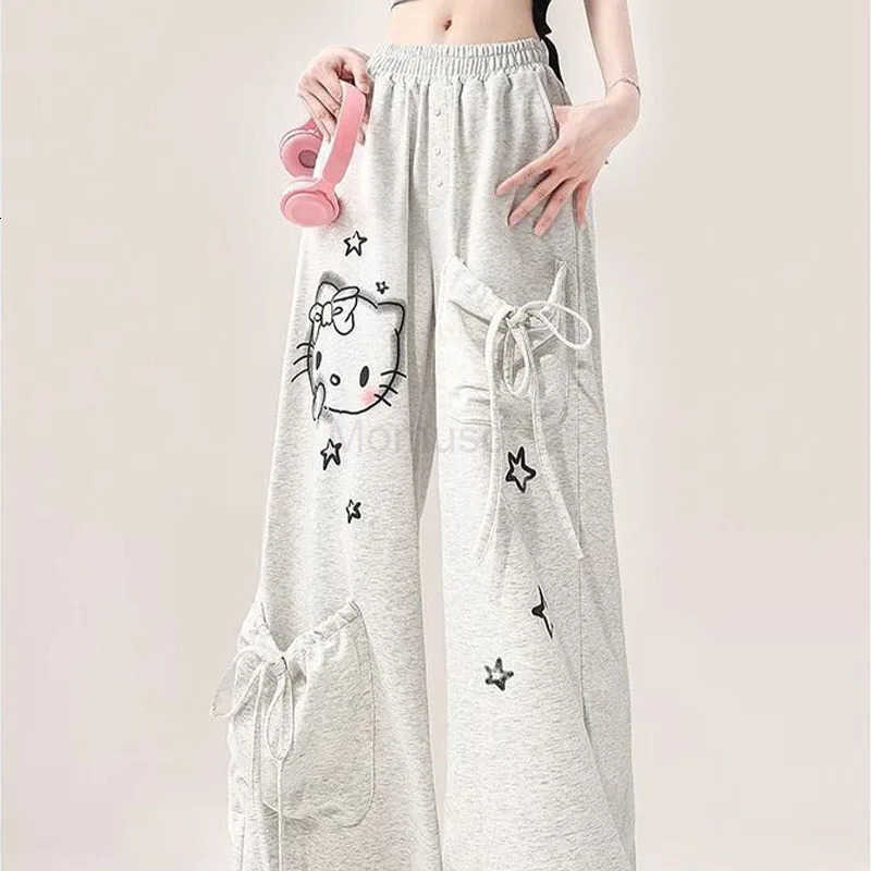 Sanrio Hello Kittys Graffiti Wide Leg Pants Kawaii Sanrios Oversize Sports Streetwear Sweatpants for Women Autumn Casual Trousers Gift L250925