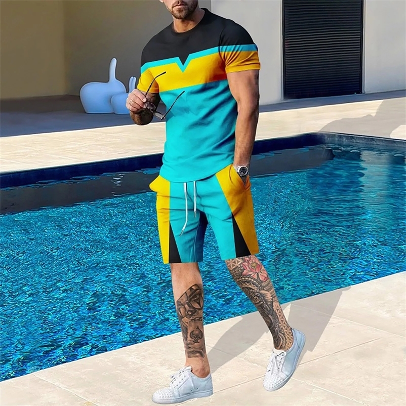 Summer 2-piece T-shirt Set Mens Sportswear T-shirt Set Fitness Set Oversized Street Short Sleeve with Pants Track Clothes 241203