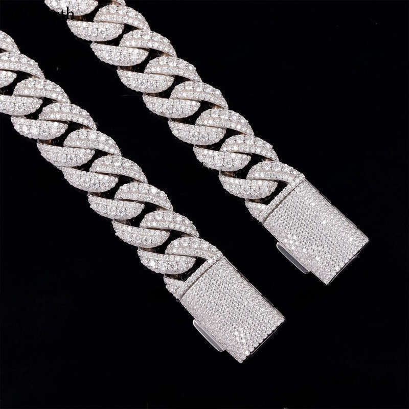 Handmade Jewelry 14mm 18mm 3row Hip Hop Necklace Sterg Sier with Round Brilliant Cut Moissanite Cuban Chain