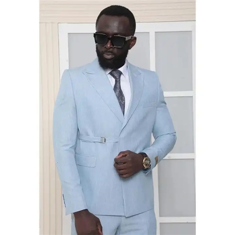 Men's Suits Blazers Light blue men's wedding tuxedo adjustable lapel men's business coat formal party dress jacket pants set 2PCS 23040