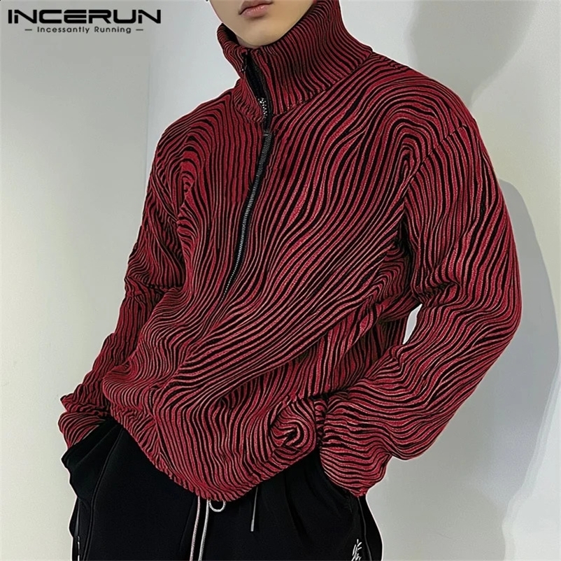 INCERUN Handsome Men Causal Jumper Long Sleeve Hoodies Ziper Printing Sweatshirts Korean Fashion Simple Commute Loose Pullovers 250225