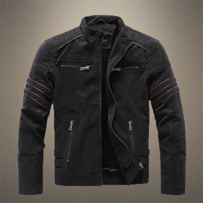 Mens Motorcycle Leather Jacket Slim PU Leather Coat Male Windproof Stand Collar Men's Jacket Men's Autumn Clothing Embroidery 211018