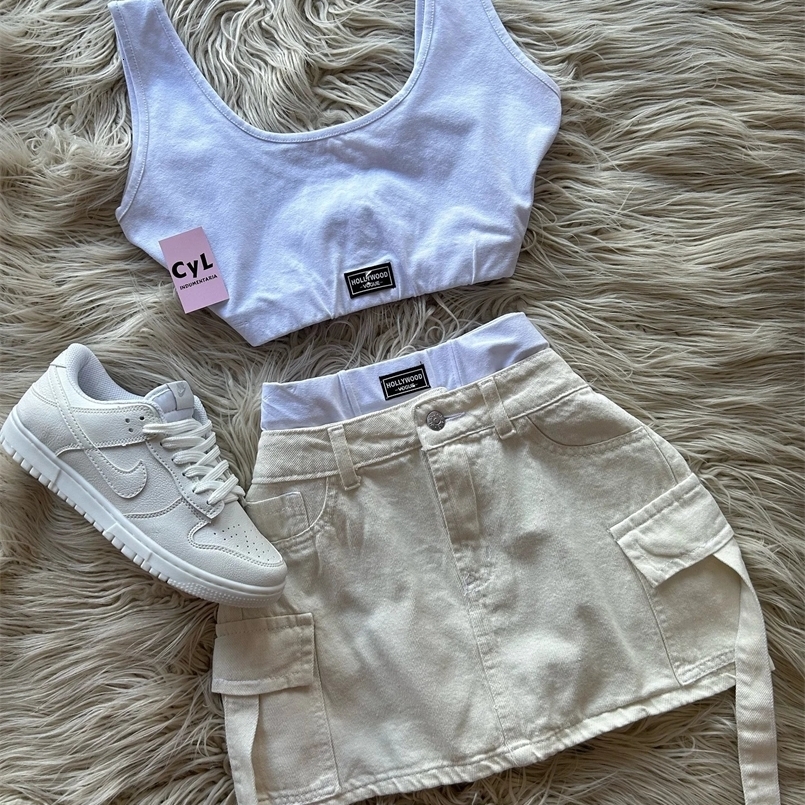 Streetwear Clothing Vest Multi Pocket Denim Skirt Suit Women Hip Hop Gothic Waist Sexy Vest Set Y2k Fashion Two Piece Set 250320