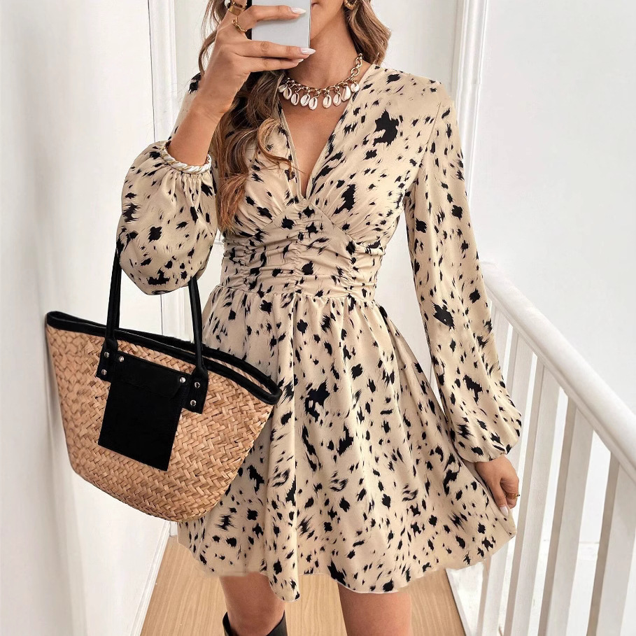 2025 Leopard Print New Long Sleeve Dress Women's Fashion