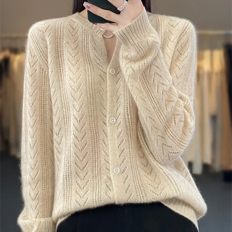 Women's Knits Tees Wool Cardigan Womens Clothing O-neck Sweater Mujer Long Sleeve Tops Knitwears Korean Fashion Style In Outerwears Crochet 23100