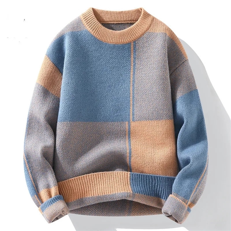 Men's Sweaters Autumn and Winter Fashion Trend Checkered Warm Knit Men's Casual Loose Comfortable Thickened Large Size Sweater M-4XL 231212