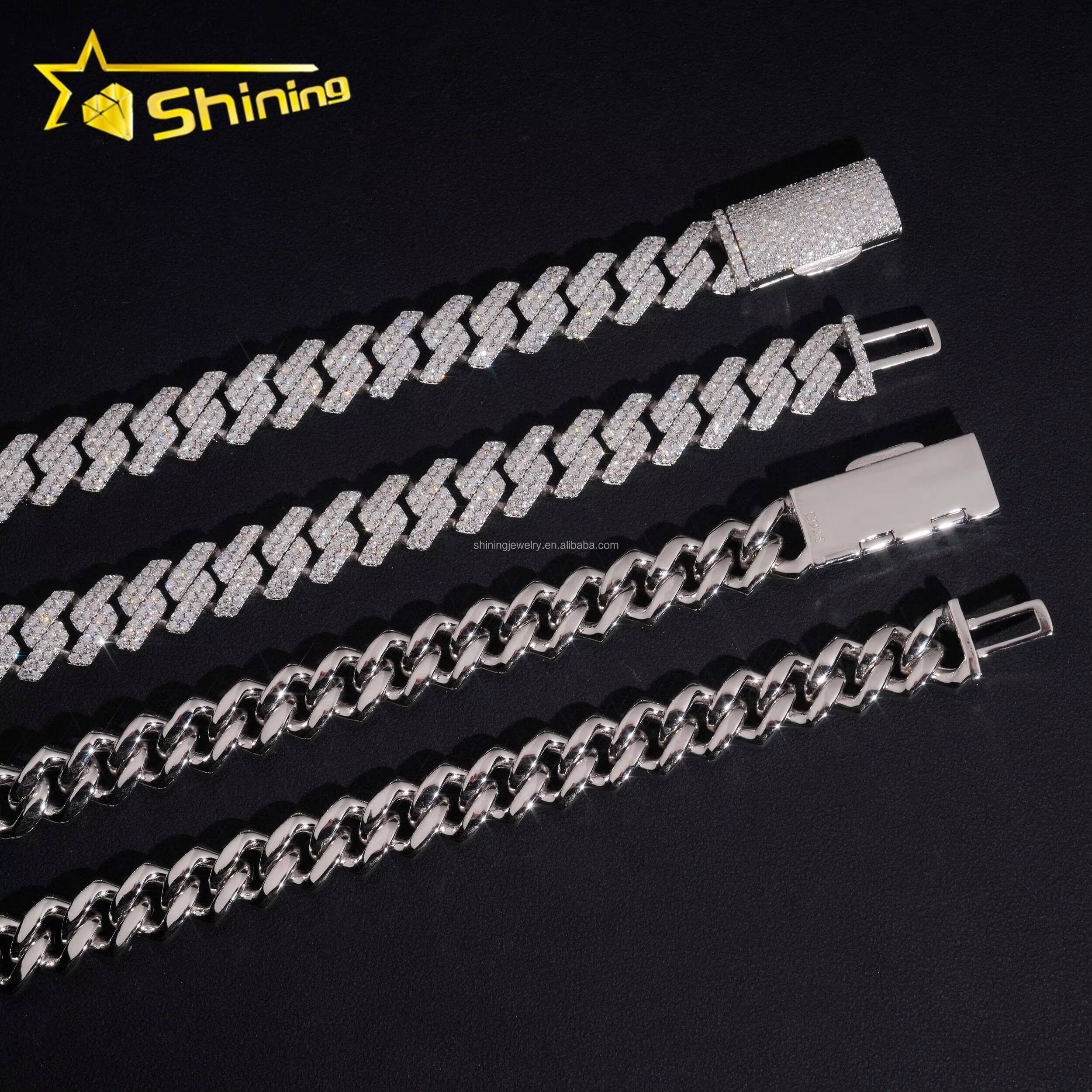 New Arrivals Rapper Fire Jewelry Hot Selling GRA Certificate 13mm 2Rows Iced Out Moissanite S925 Hip Hop Miami Cuban Link Chain