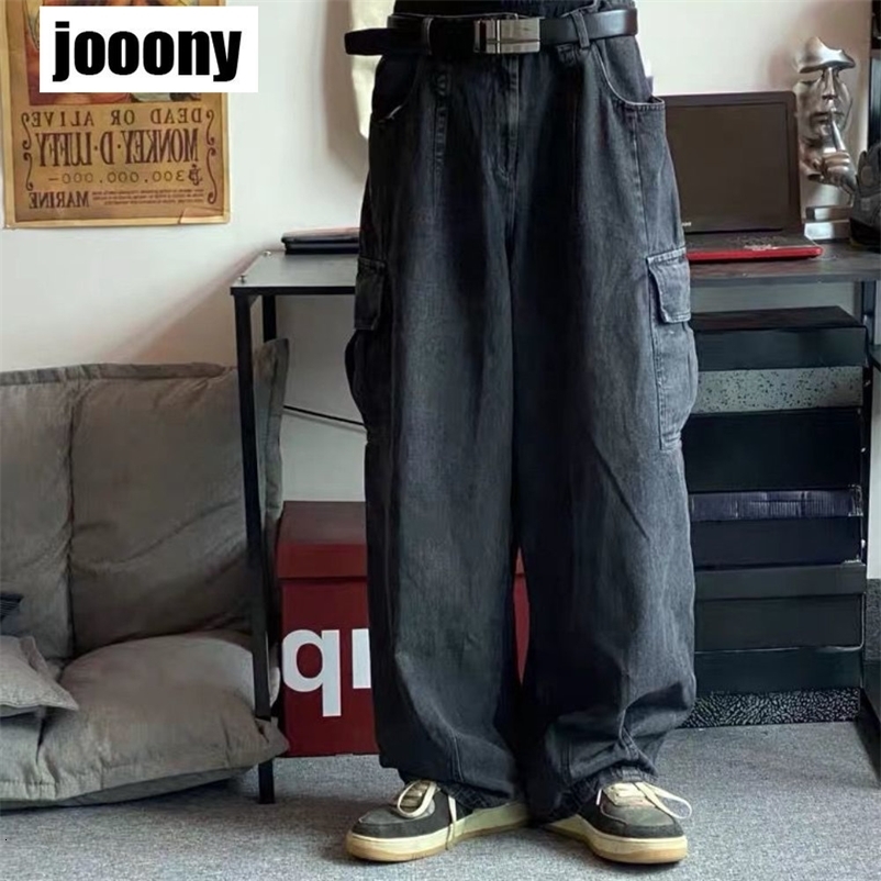 Men's Jeans Baggy Jeans Trousers Male Denim Pants Black Wide Leg Pants Men's Jeans Oversize Cargo Korean Streetwear Hip Hop Harajuku 230308