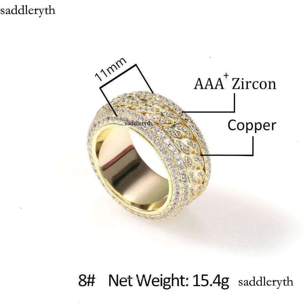 Hip Hop Band Gold Plated sier Champion Rotatable Rings for Men Iced Out Moissanite Dia Ring Jewelry 13