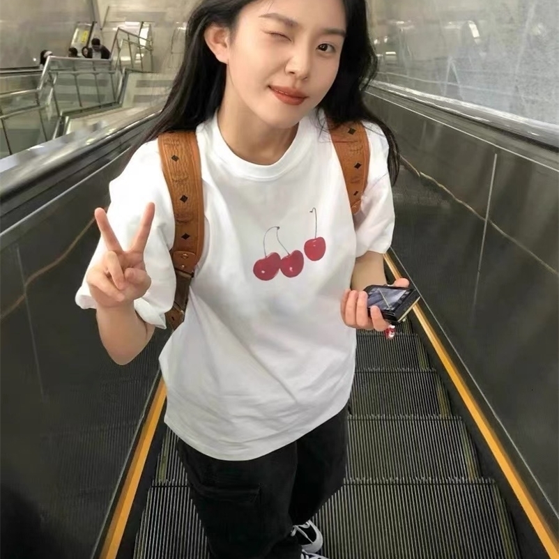 for Large white women short sleeved t-shirt summer pure cotton shoulder design American style half sleeved loose top 250410