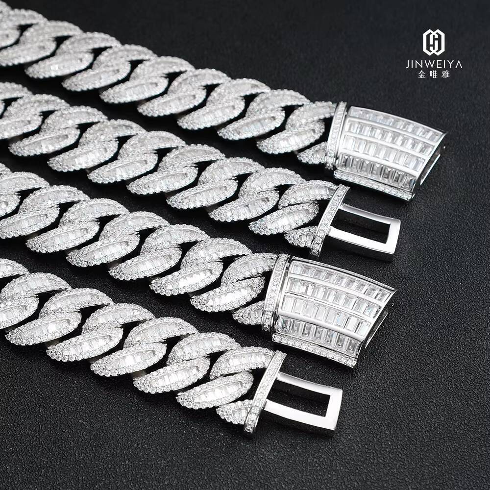 Hip Hop Luxury 5A Moissanite Heavy Necklace Baguette Iced Out Cuban Link Chain