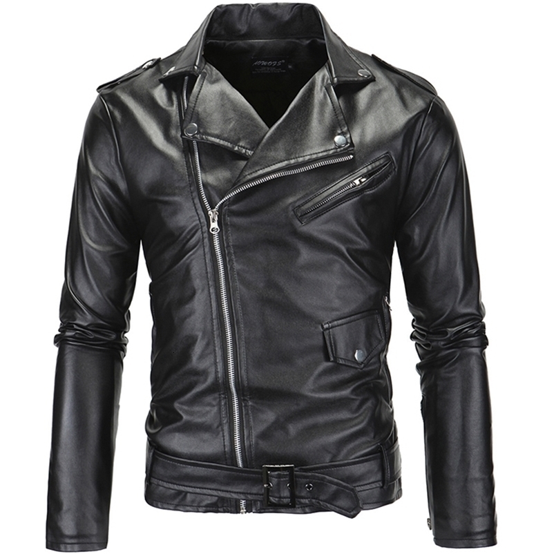 Men's Leather Faux Spring Fashion Motorcycle Jacket Slim Fit Oblique Zipper PU Autumn s Coats Black White 220913
