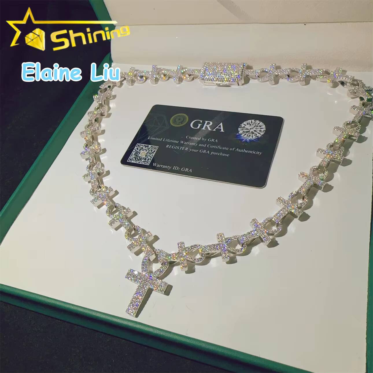 VVS Moissanite Diamond Miami Cuban Necklace 13mm Hip Hop Jewelry Sterling Silver 925 Cuban Link Chain Necklace