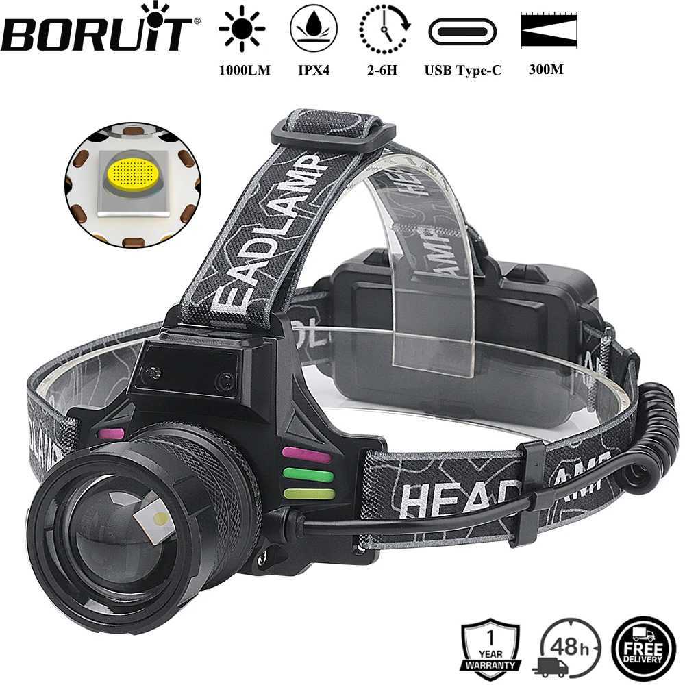 BORUiT 1000LM LED Headlamp with Motion Sensor TypeC Rechargeable Zoomable Headlight Waterproof 300M Long Throw for Camping J250925