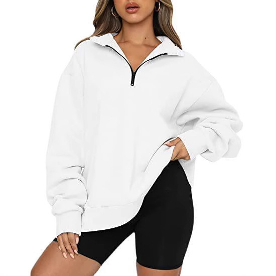 Winter Women's New Fleece Lined Loose Solid Color Pocketless Sweatshirt