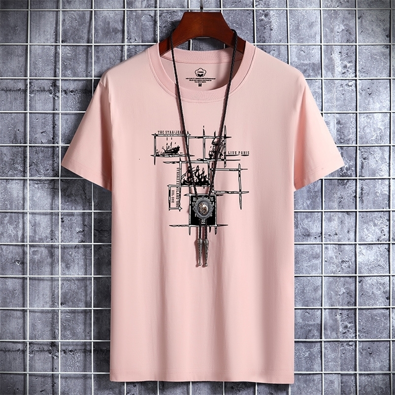 Men's T-Shirts Quadrilateral Lattice Printing 100% Cotton Men T Shirt Hip-Hop Cotton T-shirt O-neck Summer Male Causal Tshirts Fashion Loose 2305
