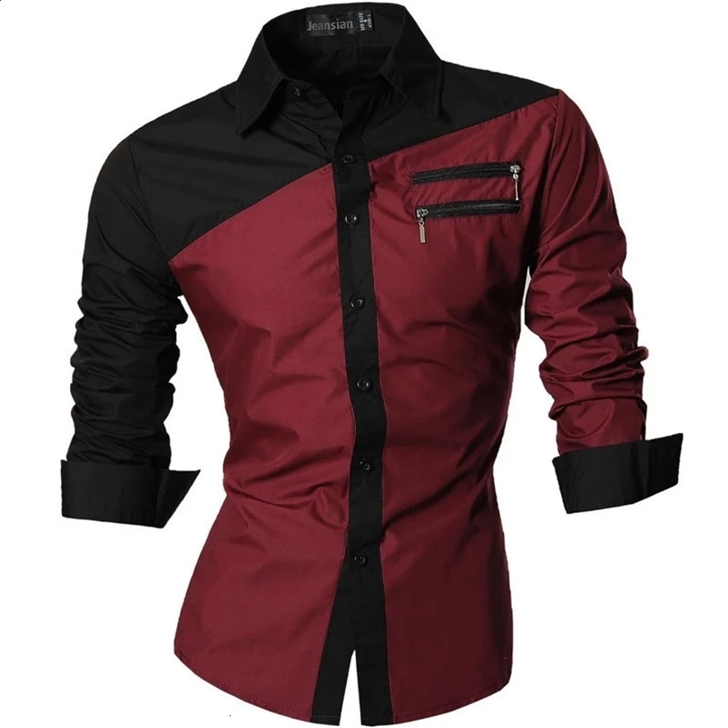 Jeansian Mens Casual Dress Shirt Fashion er Long Sleeve K015 Winered 241007