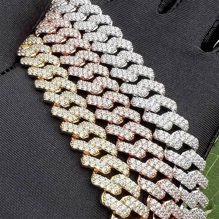 JWY Customized Trend Mens Iced Out Gold and Silver Plated Brass Miami Cuban Chains Necklace New Arrival with Moissanite for Parties