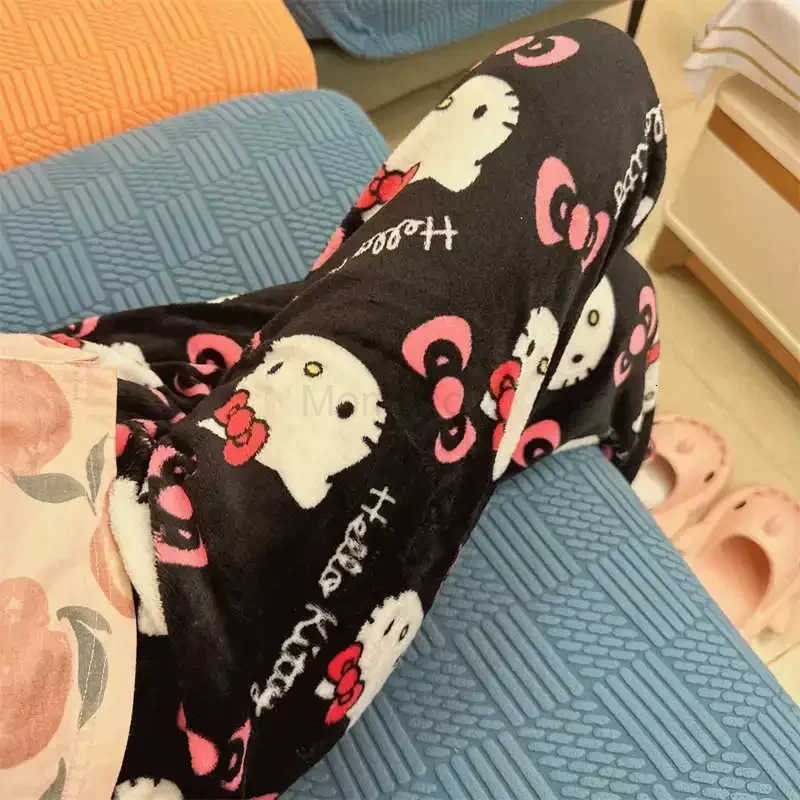 Sanrio Halloween Hello Kitty Pajama Pants Anime Fleece Double Elastic Fabric Soft Trousers Women Cartoon Birthday Gift L250925