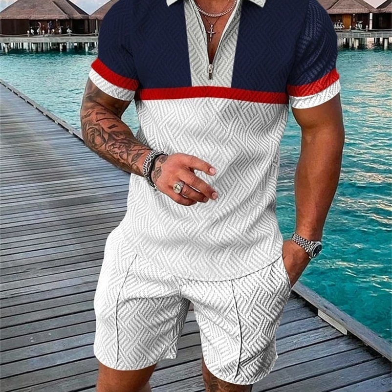 Men's Tracksuits Summer Men's Casual Tracksuit Fashion 2 Pieces Polo Shirt Shorts Set Gentleman Style Suit Male Clothing Streetwear AURORA 2