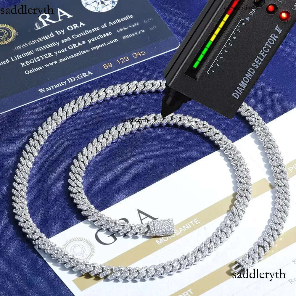 NUOYA Hight Quality 6MM VVS Moissanite k Hip Hop Jewelry Women White Gold Sier Cuban Chain Necklace For Gift