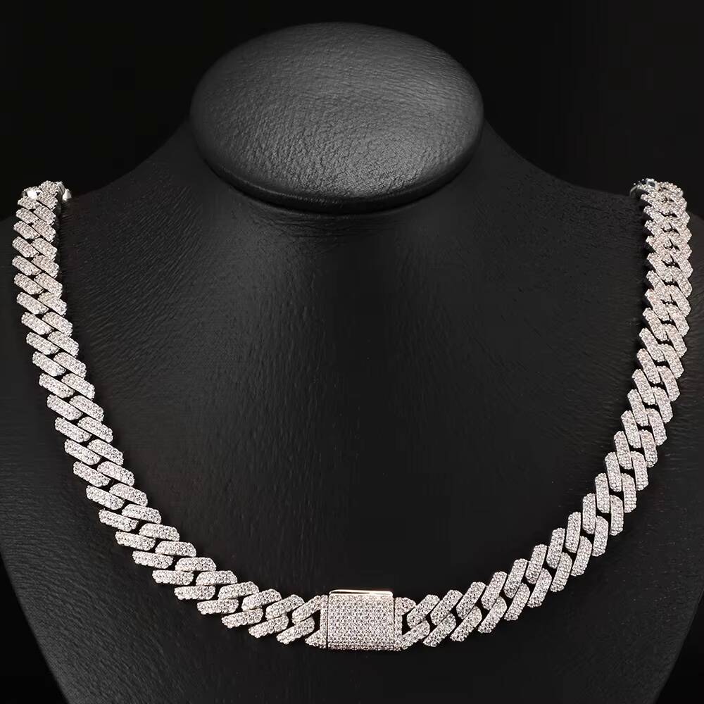 Customized Trend Mens 10mm Square Cuban Chain Necklace S925 Silver Gold Plating Hip Hop Style Featuring 5A Moissanite Personalized